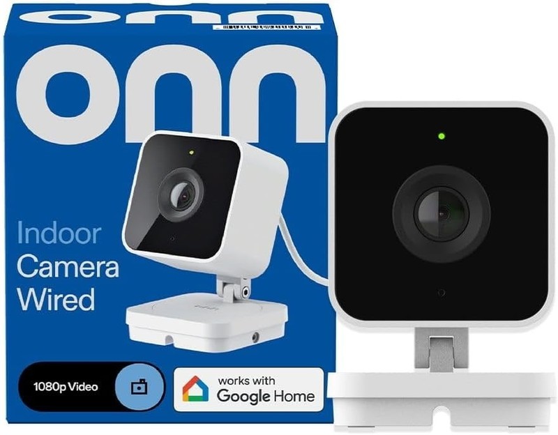 onn Indoor Camera Wired 1080p HDR with Google Home Video History Events
