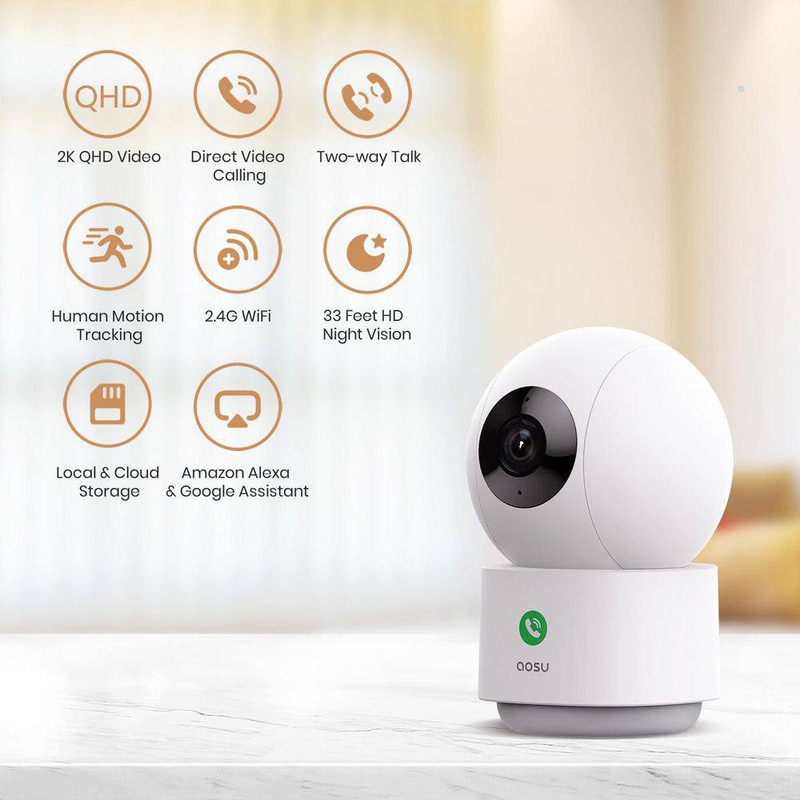 2-Pack 2K HD Indoor Security Camera with 1-Touch Call, Smart Motion Tracking, IR gallery