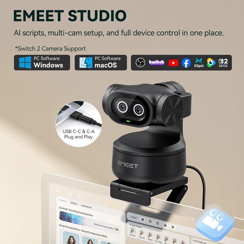 EMEET PIXY Dual-Camera Ai-Powered PTZ Camera 4K, AI Tracking, PDAF&AI Autofocus gallery