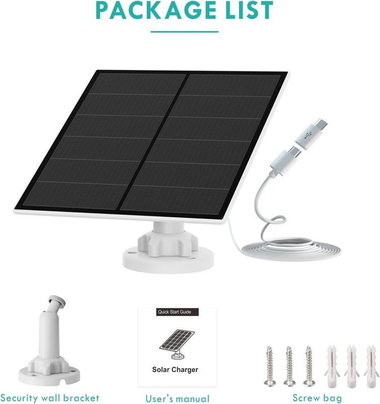 Waterproof Solar Panel for Security Cameras - 9.8ft Cable & USB-C Connector gallery