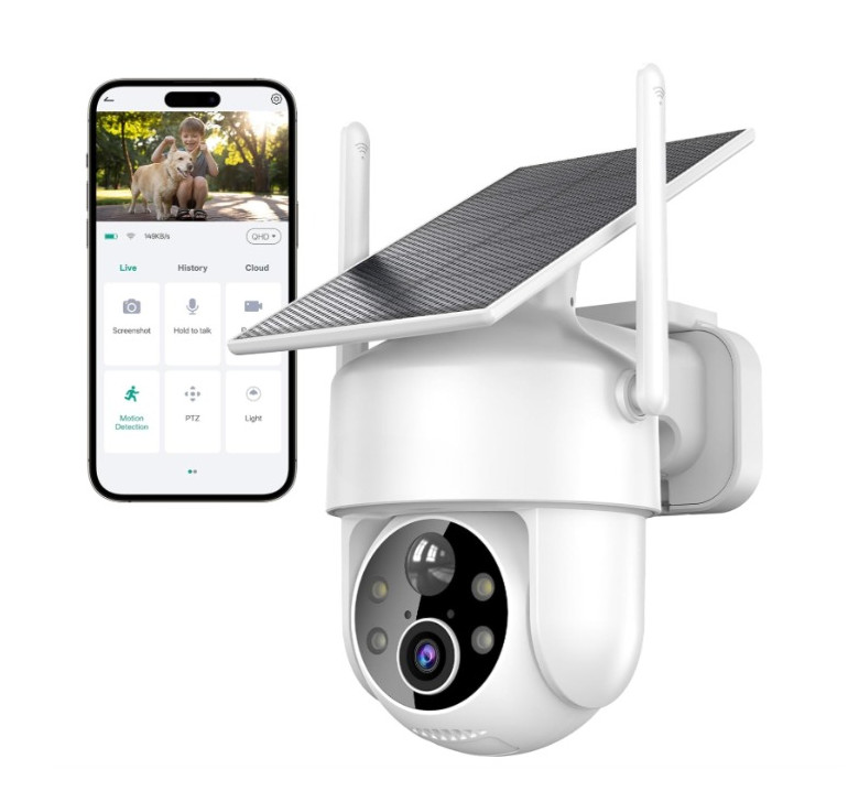 Cámara Seguridad Solar 2K WiFi 360° con Detección IA, Sirena y Visión Nocturna