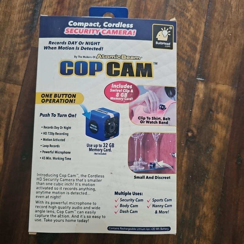Atomic Beam Cop Cam Mini Security Camera BulbHead Body Cam Dash Cam w/ Clip gallery