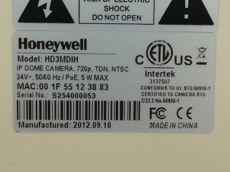 Honeywell HD3MDIH IP Dome Camera, 720p, TDN, NTSC, 24V, Recessed Mount gallery