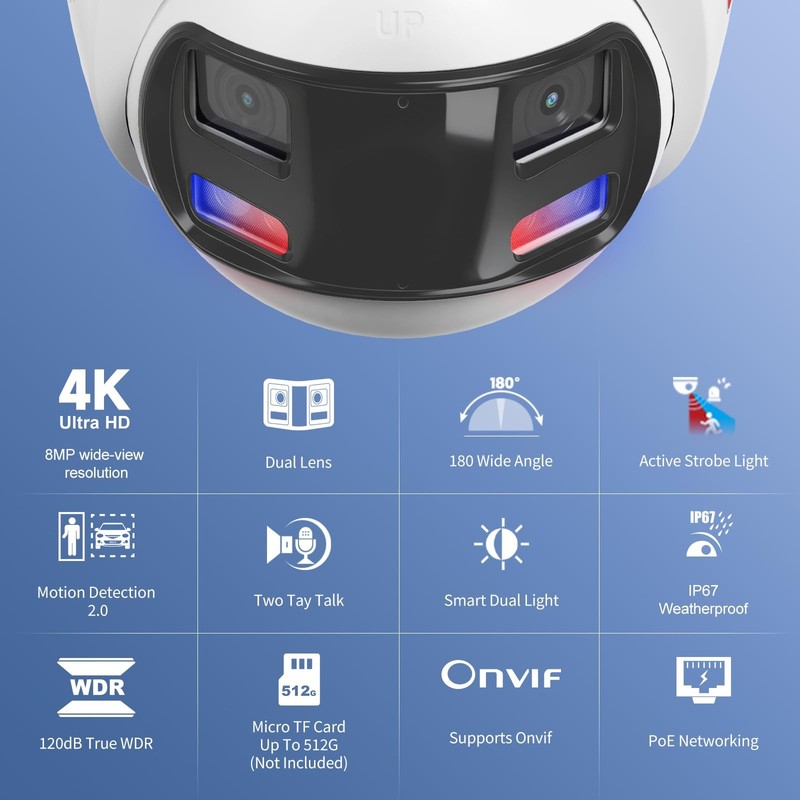 Anpviz 4k 8MP Wired Dual Lens PoE IP Camera, 180° Panoramic Security Camera gallery