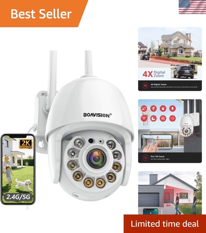 Advanced 2K Outdoor Security Camera with Full Color Night Vision & Alerts