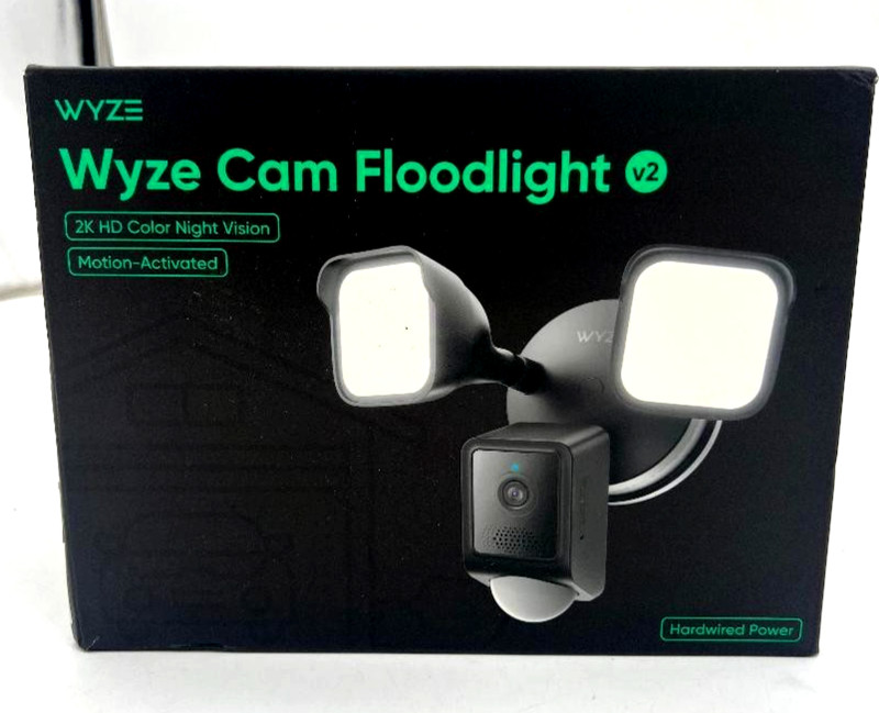 Wyze Wired 2K HD Night Vision Floodlight v2 Motion Activated LEDs, Black