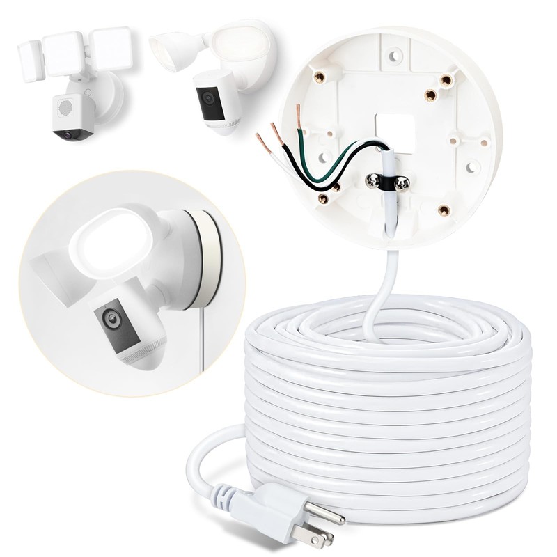 25ft Power Cable and Plug-in Mount for Floodlight Cams Compatible with White