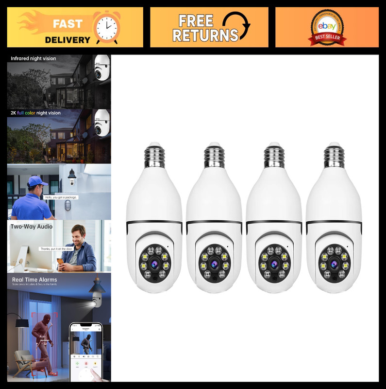 Wireless Light Bulb Security Camera – 2K HD, Motion Detection, Night Vision, 4-P