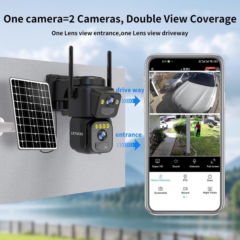 Solar Powered Outdoor WiFi Security Camera with Dual Lens & Night Vision gallery