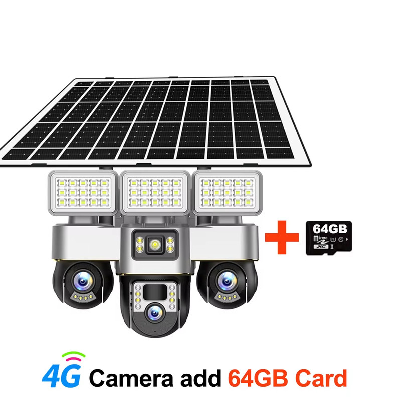 4G Sim Card Camera With Solar Panel Outdoor Floodlight Triple PTZ Camera Surveil gallery