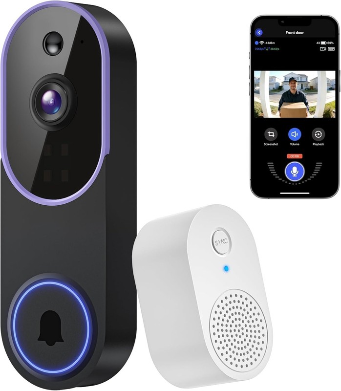1080P Purple Wireless Doorbell with Intelligent Human Detection & Two-Way Audio gallery