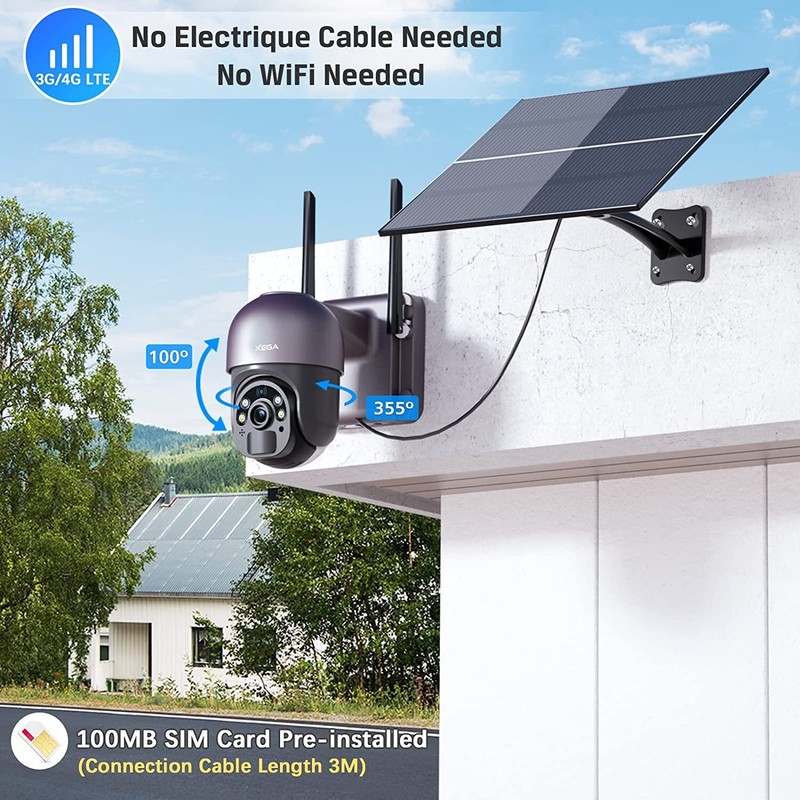 Xega 4G LTE Cellular Security Camera - 20W Solar Panel 20000mAh Built-in Battery gallery