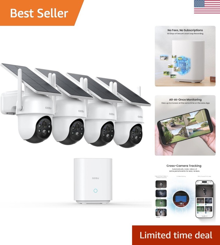 Comprehensive 4-Cam Solar Security Kit – Easy Setup, 32GB Homebase Storage