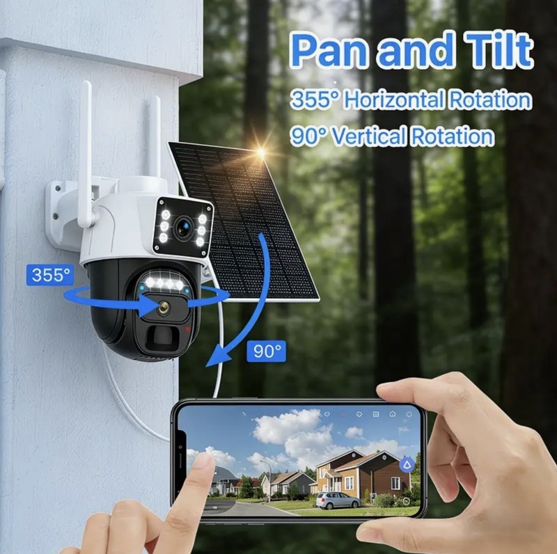 Hawk-ray Dual Lens Solar Security Camera Outdoor, 360 Degrees,Wireless, 10x Zoom gallery