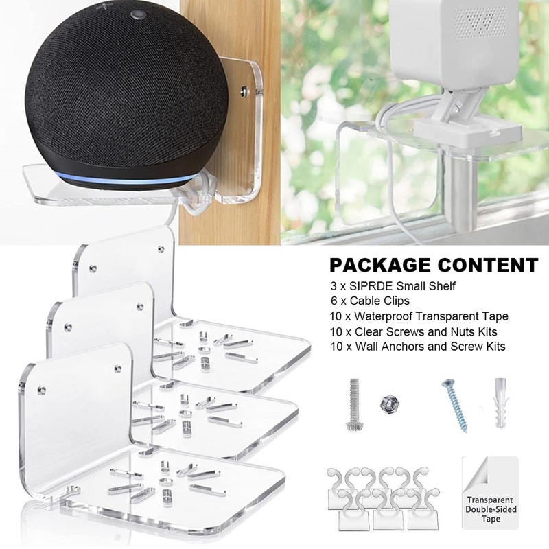 3 PCS Transparent Acrylic Camera Wall Bracket Wall Mount Floating Shelf Holder