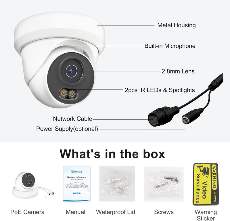 4MP Poe Camera, Turret Security Poe IP Camera Outdoor Indoor Wired, Smart Dual L gallery