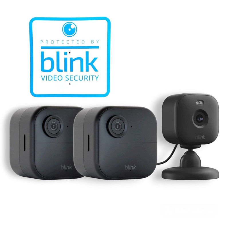 Blink Outdoor 4 Wireless 3 Camera Security System Blink Mini 2 with Battery Pack
