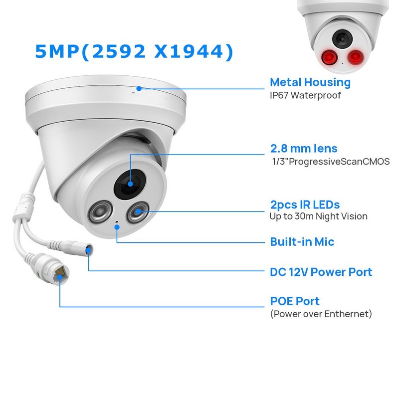 Vikylin Turret IR30M IPC 5MP Monitor POE CAMERA Junction Box MIC Viewer APP Lot gallery