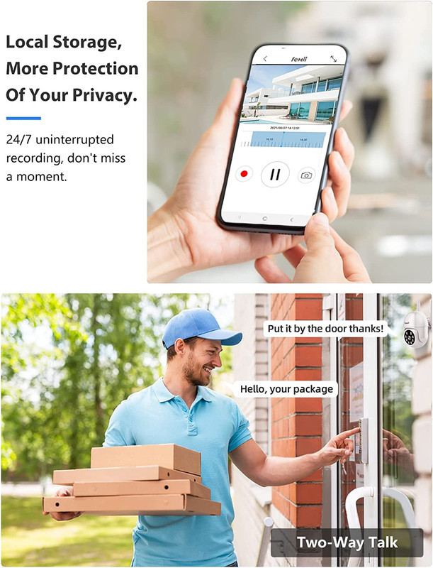 2K Outdoor Security Camera, PTZ 355°View 3MP Security System 2.4GHZ Wifi Wireles gallery