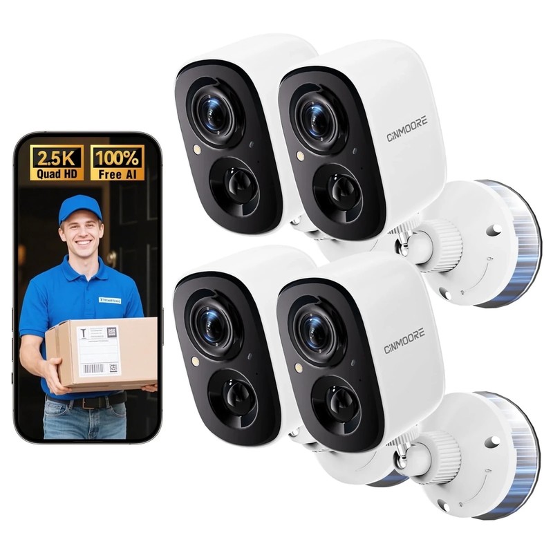Cinmoore BC22U Wireless WiFi Battery Security Camera 4 Pack 2-Way Audio, SEALED gallery