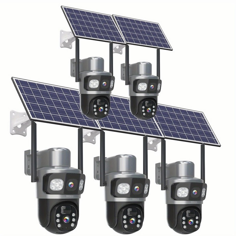 5PCS 4MP Solar Wireless Security Camera WiFi 355° PTZ Dual Lens 2-Way Audio