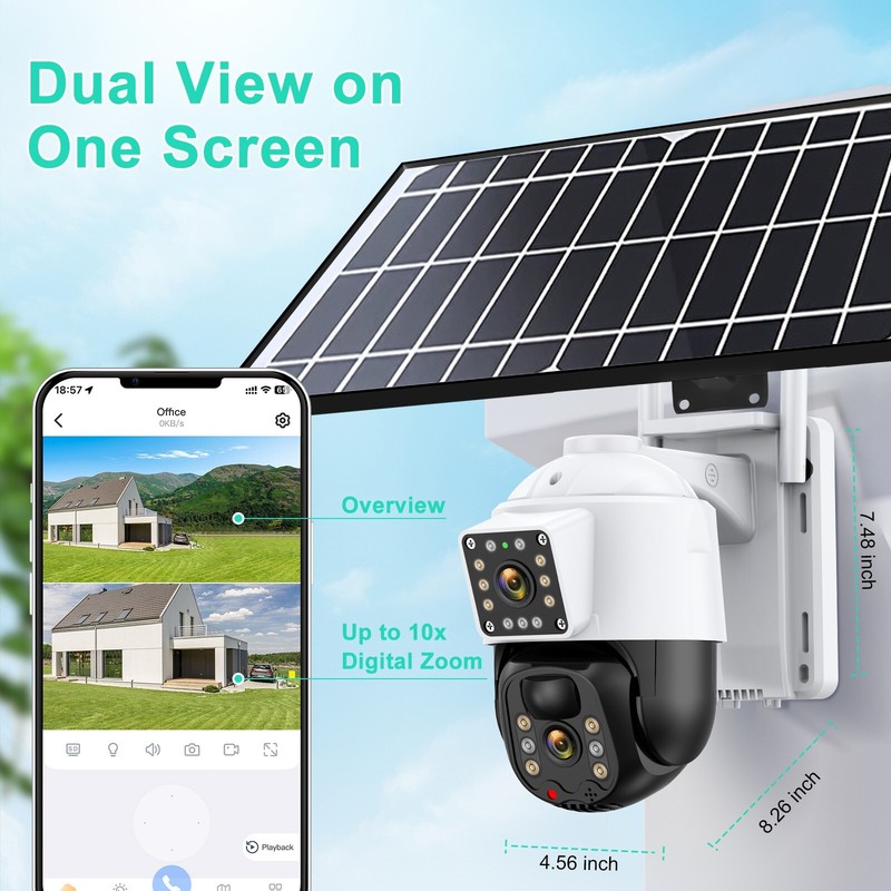 4MP WIFI Solar Camera Dual Lens Wireless PTZ 2-Way Audio Color Night Vision gallery