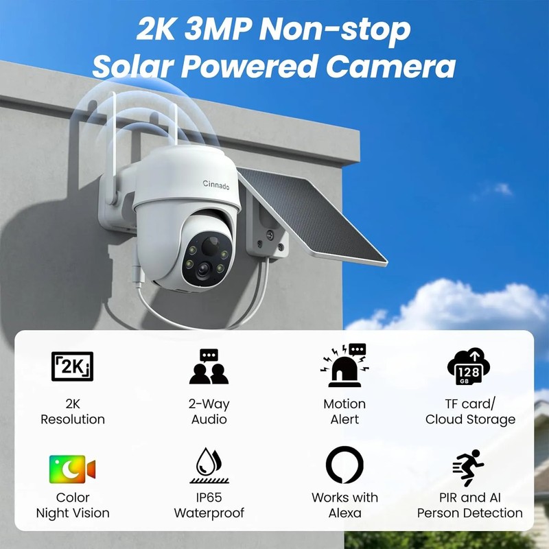 2K Wireless Solar Security Camera 2 Pack Outdoor Wi-Fi AI Detection Night Vision gallery