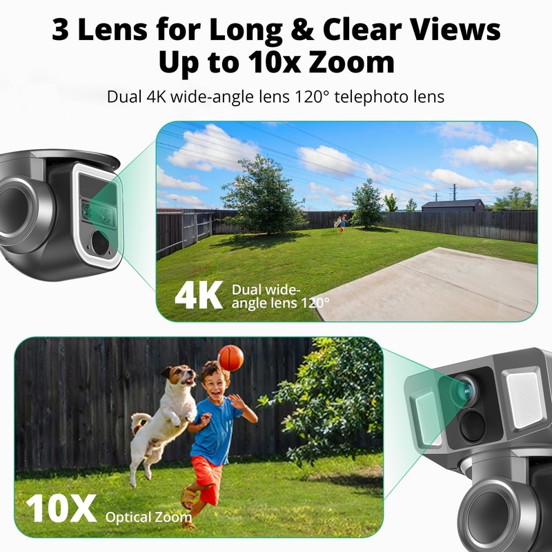 4G Cellular Security Camera, 4K Wireless Outdoor Solar Camera Triple Lens Bul... gallery
