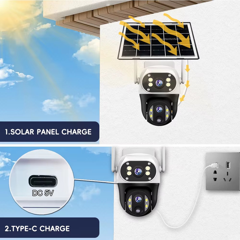 Solar Camera With 4G Sim Card 12MP Dual Lens Outdoor Waterproof CCTV Video Camar gallery