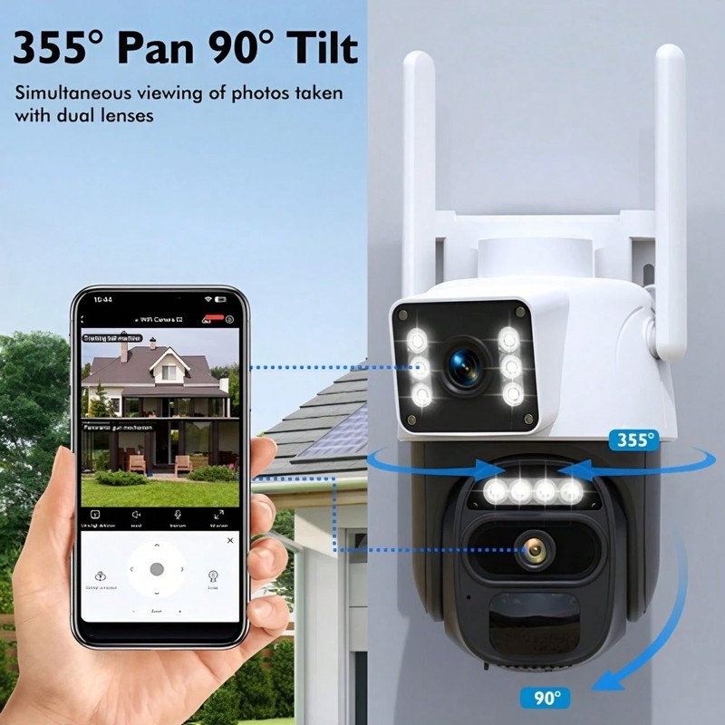 Solar Dual Lens WiFi6 Security Camera 3MP PTZ Outdoor Spotlight Siren gallery