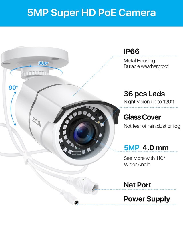 ZG2615E 5MP PoE IP Bullet with Night Vision for Outdoor Indoor Power Over Eth... gallery