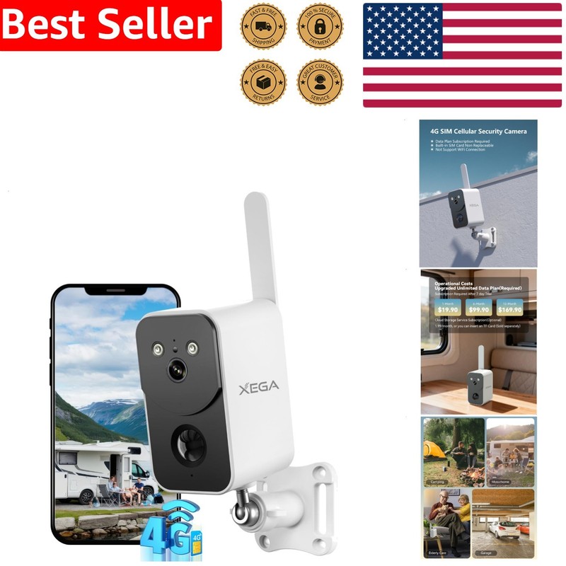 4G Cellular Security Camera Outdoor Wireless 10000mAh Battery RV Camping HD N…