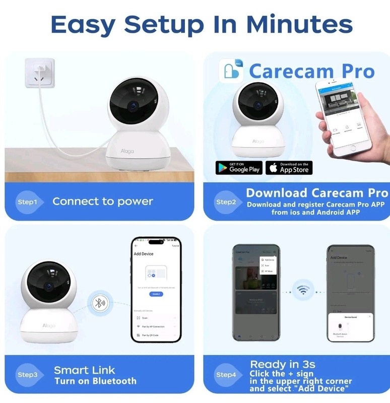 [APP:CareCam Pro) Cloud storage Alaga Wi-Fi 6,Security camera 3MP Al 2K 2.4G/5G gallery