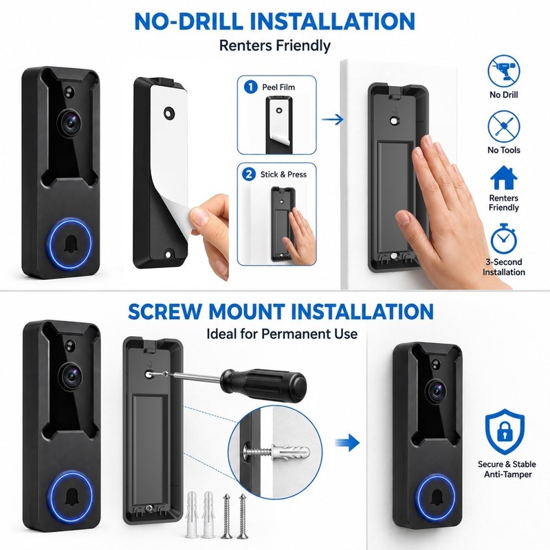 1080p Wireless Video Doorbell Camera Battery WiFi Night Vision U52 gallery