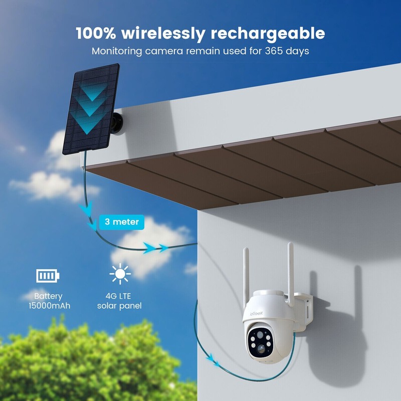 ieGeek Outdoor Wireless 4G LTE Solar Security Camera Home Battery CCTV System gallery