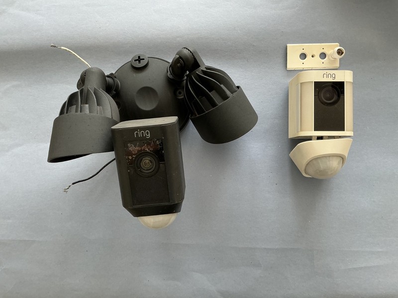 Ring Cameras, 2 each parts only, one battery spot light, one hard wire spotlight