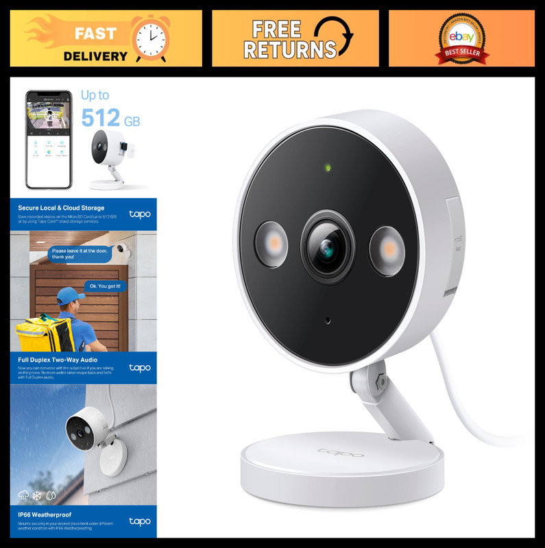 2K+ Indoor/Outdoor Wired Security Camera – Person/Pet Detection, Color Night Vis