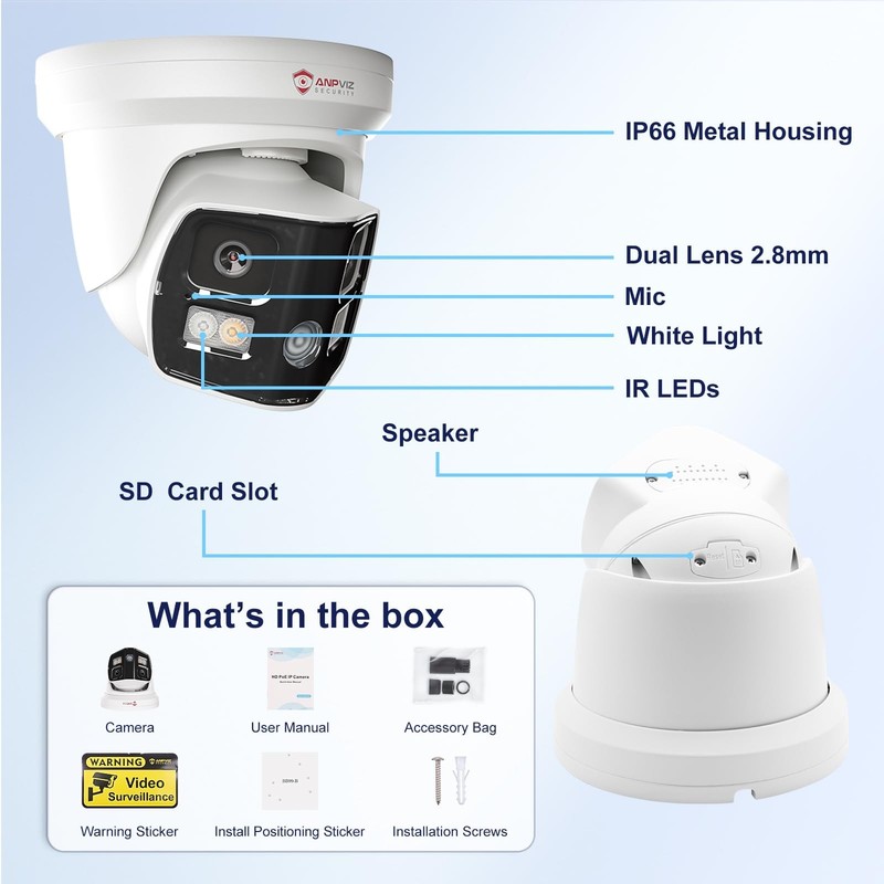 4K Dual Lens PoE IP Security Camera Outdoor 180 Degree Panoramic Wide Angle, ... gallery