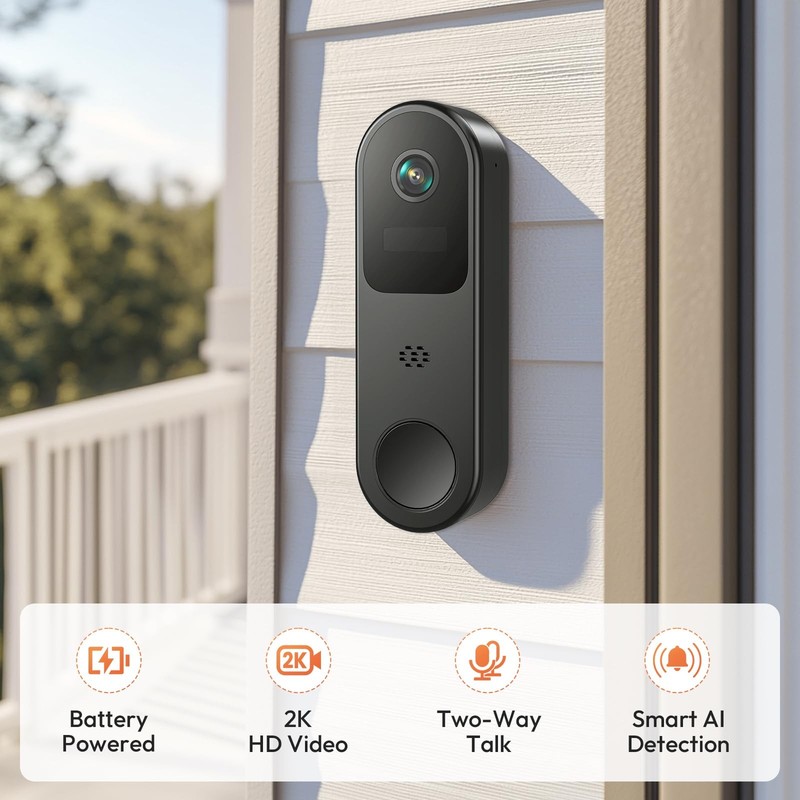 2K HD Battery Doorbell Camera Wireless with Ring Chime, Smart Video Doorbell ... gallery