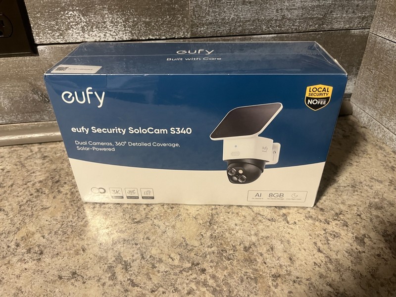 eufy Security SoloCam S340 – Dual Camera, Solar Powered, 3K, 360° Pan/Tilt – NEW