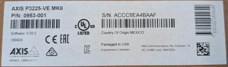 AXIS P3225-VE MKII Network Camera - SAME DAY SHIPPING