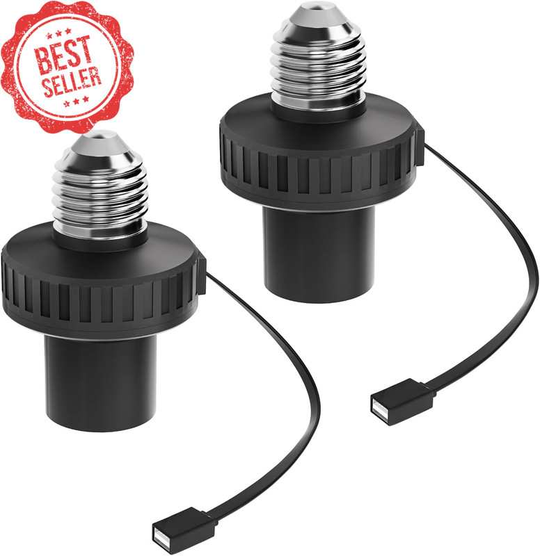 2 Pack Lamp Socket USB Power Adapter for Wyze Cam V3 V4 Pan E26 5V 2A Black