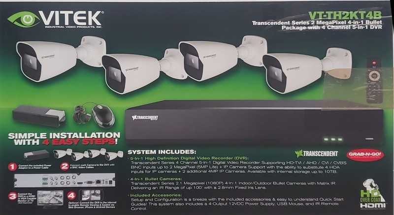 VITEK VT-TH2KT4B HD Security Camera System 4 Camera DVR Kit NEW Open Box gallery