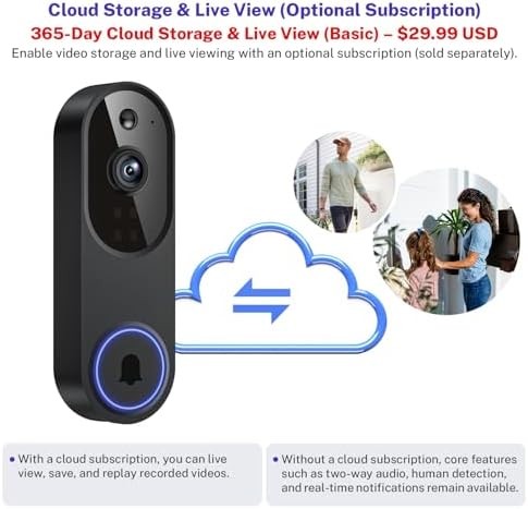1080p Smart Wi-Fi Doorbell Camera with Doorbell Receiver, AI Motion Detection, N gallery