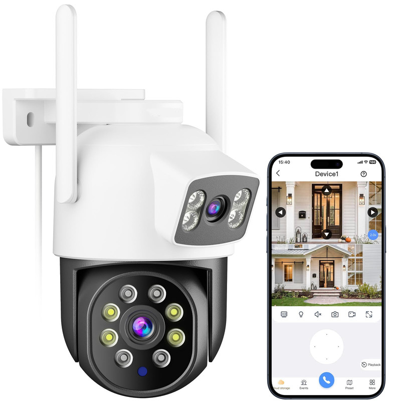 Security Camera Outdoor Wireless Dual Lens 2K (3MP+3MP) 355° PTZ Home Cam