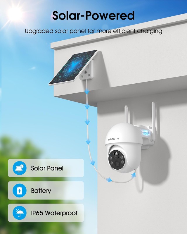 ARCCTV Solar Security Cameras Wireless Outdoor, 4MP 360° View Battery Powered... gallery