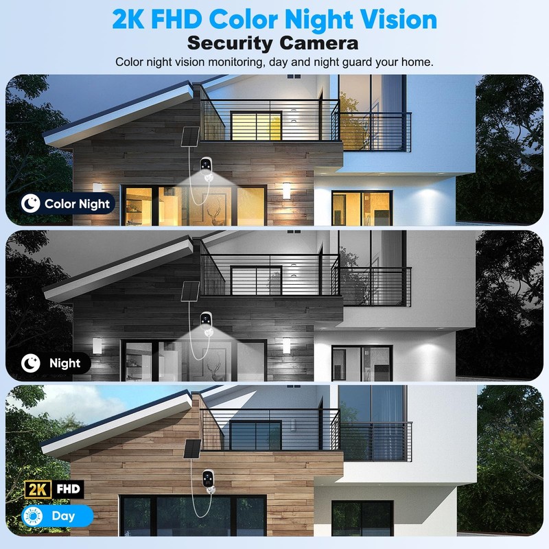 Solar Cameras Wireless Outdoor,2K Solar Wireless for Home, 2.4GHz WiFi,Color ... gallery