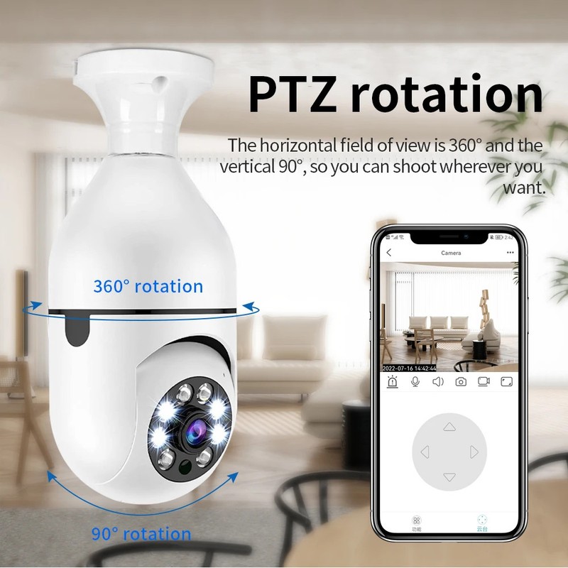 E27 Surveillance Camera Full Color Night Vision Automatic Human Tracking