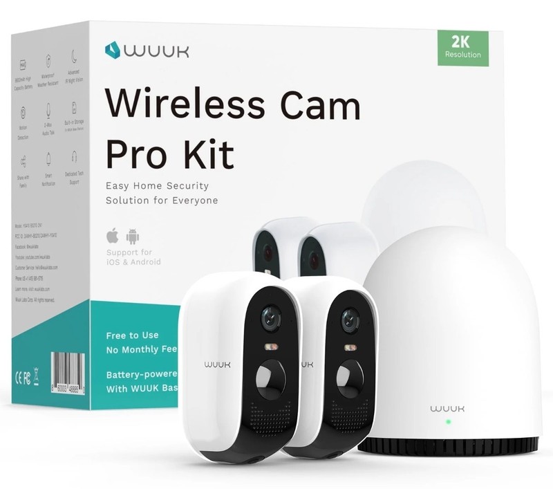 WUUK Cam Pro 2-Camera Wire-Free Battery Powered 2K HDR Outdoor Color Night PIR