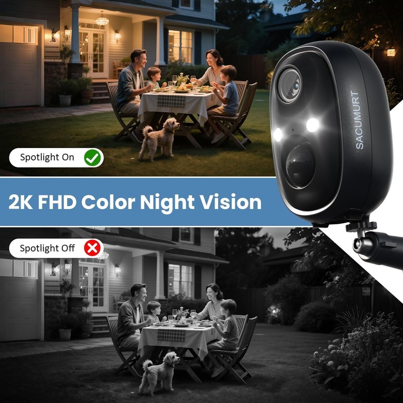 Home Security Camera System Solar Panel IP66 Wireless 2K Outdoor Audio Battery gallery